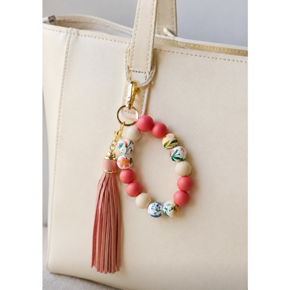 Silicone Floral Mellon Gold Wristlet Bag Charm Key Chain